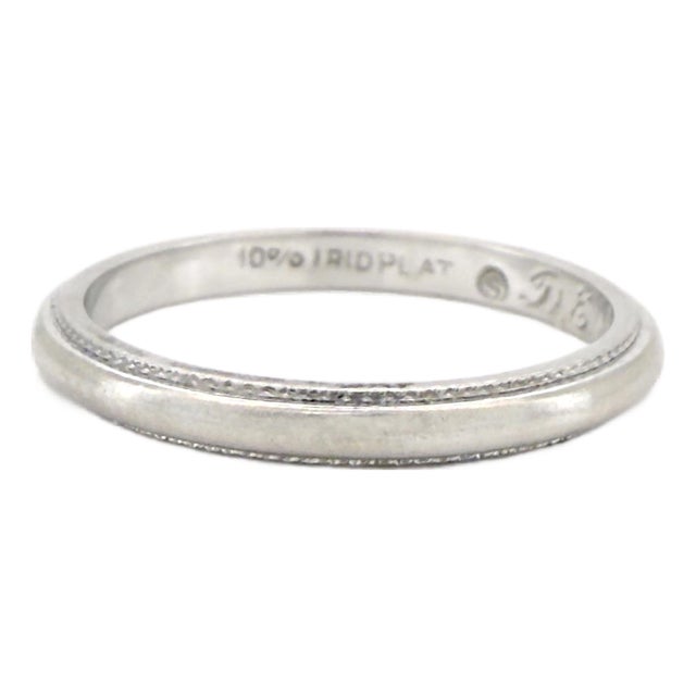Vintage 1960s Platinum Milgrain Wedding Band, Stacking Ring, Size 4.5 For Sale