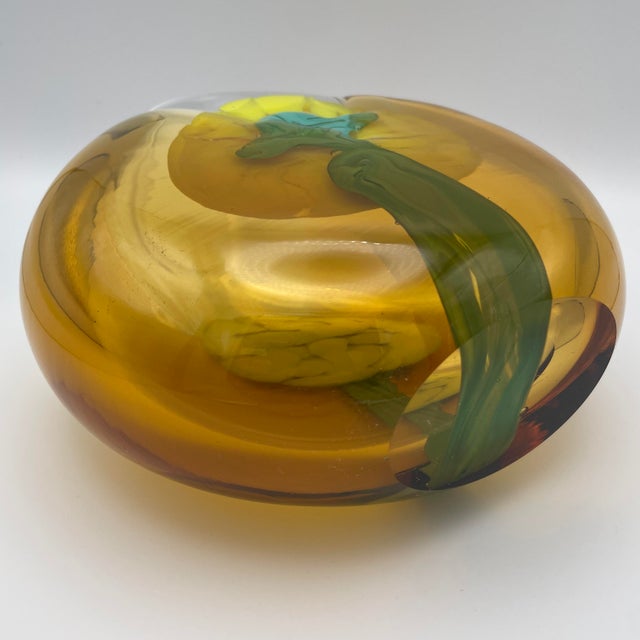 Vintage Art Glass Vase in Yellow and Turquoise by Jiri Suhajek for Moser Karlsbad, 1970 For Sale - Image 12 of 16