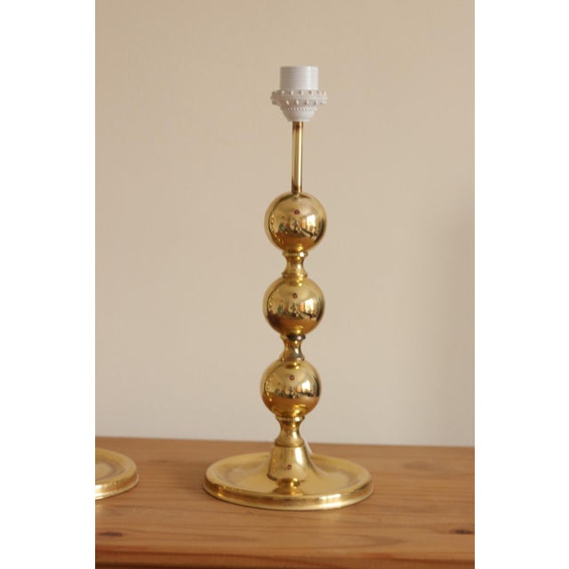 Metal Brass Bobbin Table Lamp, 1970s, Set of 2 For Sale - Image 7 of 18