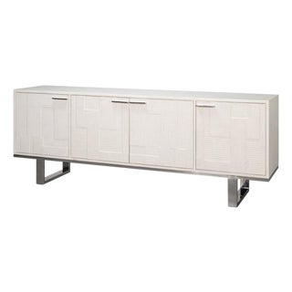 Contemporary Credenza, 94" - Embossed White Leather on Iron Base For Sale