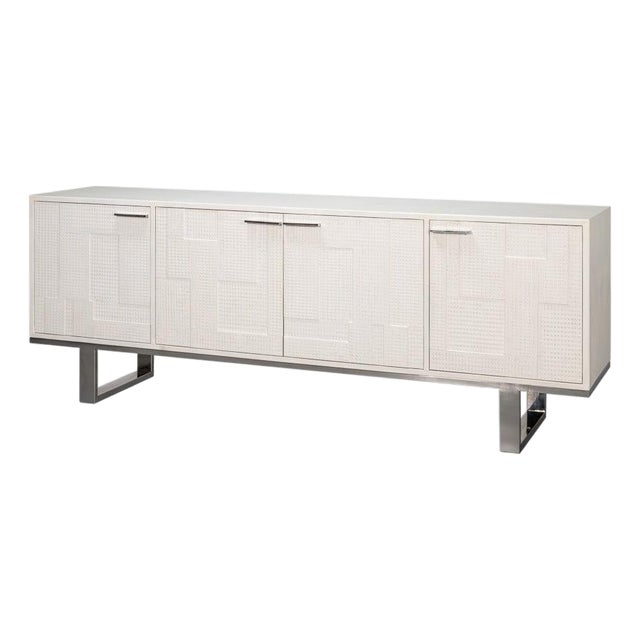 Contemporary Credenza, 94" - Embossed White Leather on Iron Base For Sale