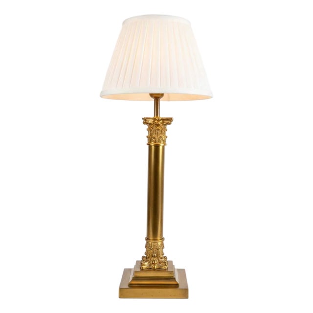 Vintage Brass Column Table Lamp, 1950s For Sale
