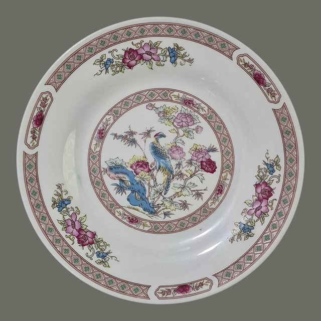 Chinoiserie Vintage Table Tops Unlimited Four Dessert Plates Asian Chinoiserie Bird Floral Pattern - Set of 4 For Sale - Image 3 of 7