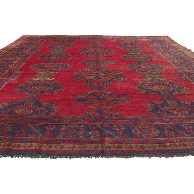 ラグ vintage turkish  rug,090 Early 20th Century Antique Red Turkish Oushak Rug, 09'02 X
