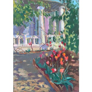 Summer Painting Rural Landscape Impressionism Oil Painting Original Soviet Art by Artist Sokolovsky G. 1970s For Sale