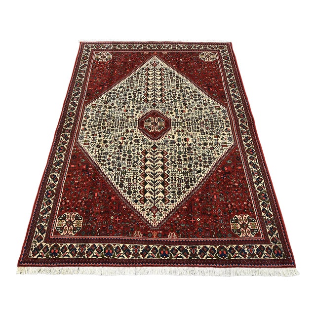 Abadeh Rug 5'2'' X 6'11'' Ivory Wool Vintage Tribal Hand-Knotted Oriental Carpet For Sale