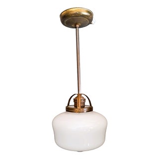 Art Deco Opaline Glass and Brass Pendant Light, 1920s For Sale