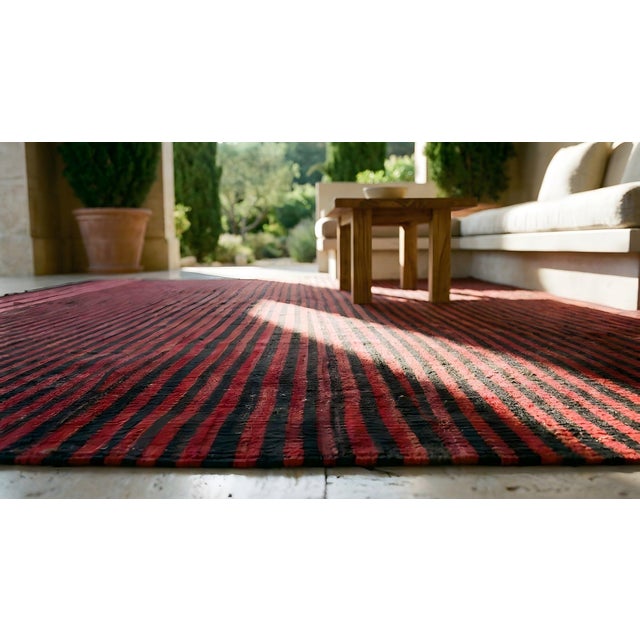 1920s Red Background Stripe Black and Ivory Desing Antique Navajo Rio Grande Rug For Sale - Image 16 of 17