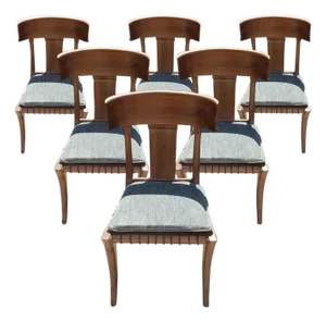 1980s Vintage Klismos Style Solid Walnut Dining Chairs - Set of 6