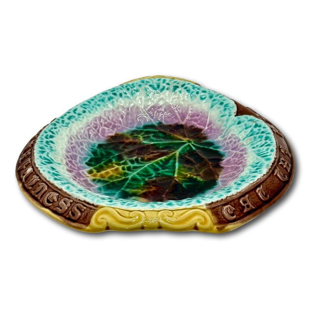 Antique 1880s Victorian Majolica "Eat Thy Bread With Thankfulness" Motto Serving Tray With Beautiful Colors For Sale In Boston - Image 6 of 18
