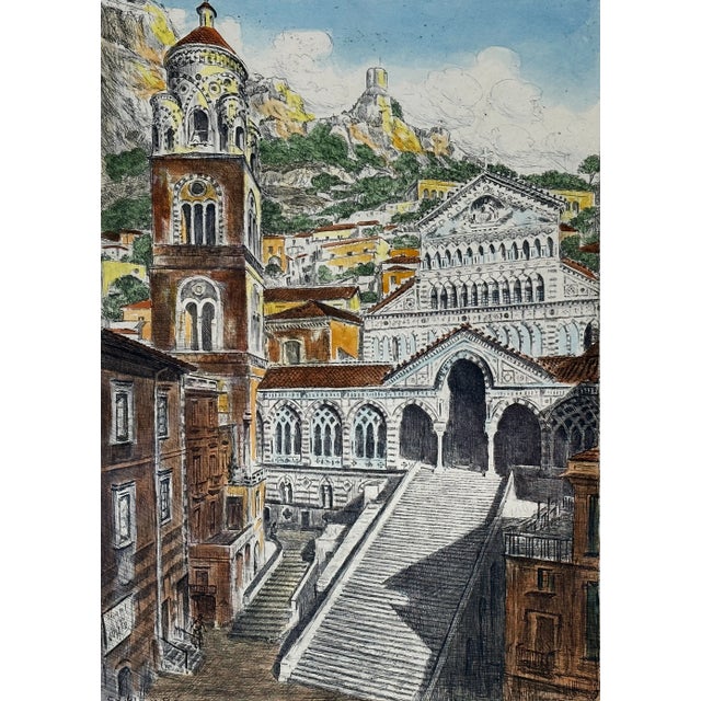 Color etching from a series of prints depicting various views of Italy. Faint plate marks are visible. This offering is...