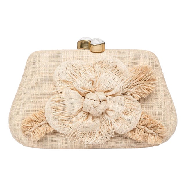 Rafe Rosie Raffia Clutch with Camelia For Sale