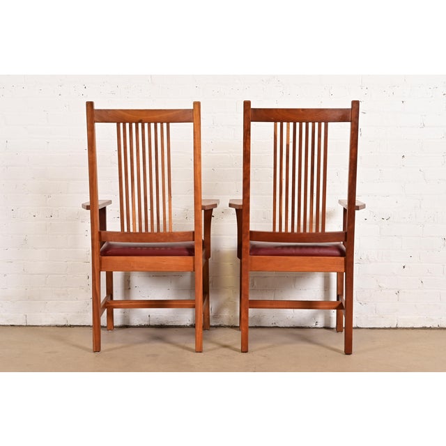 Brown Stickley Mission Arts & Crafts Cherry Wood Spindle Back Armchairs, Pair For Sale - Image 8 of 12