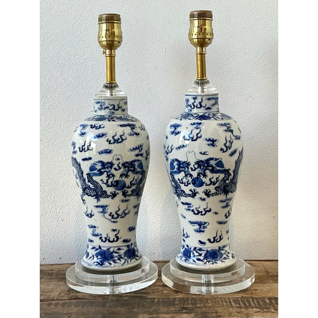 Vintage Dragon Glazed Ceramic Lamps - A Pair For Sale - Image 11 of 12