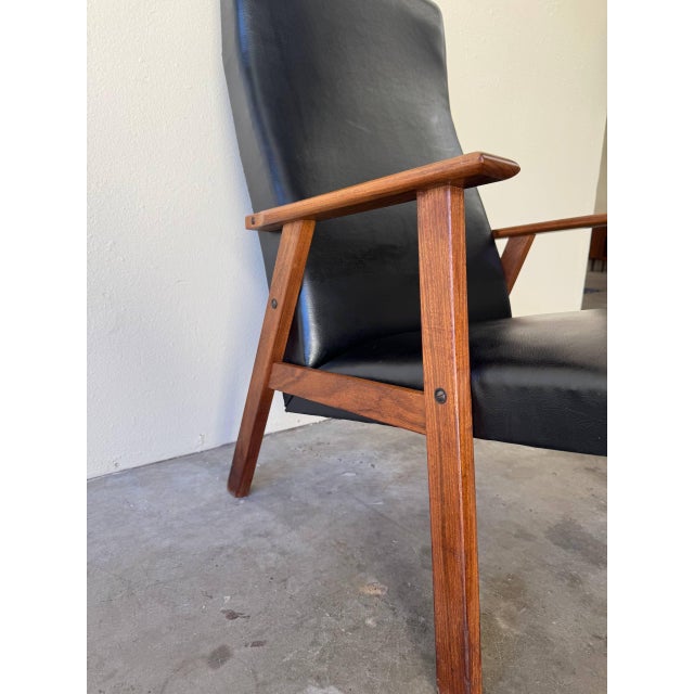 Black 1960s Mid Century Scandinavian Teak High-Back Lounge Chair For Sale - Image 8 of 10