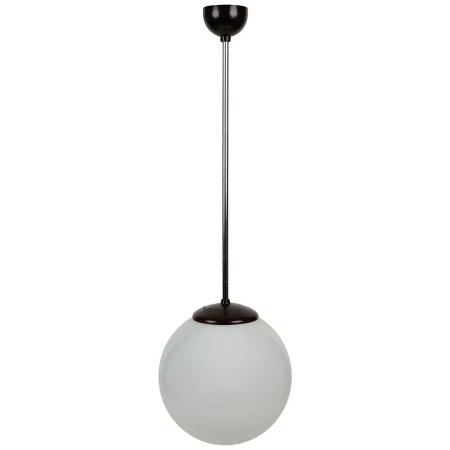 White Pendant Light with Round Opaline Glass Shade and Bakelite Elements, 1930s For Sale - Image 8 of 8