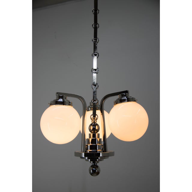 Art Deco 3-Arm Chandelier, 1920s For Sale - Image 4 of 13