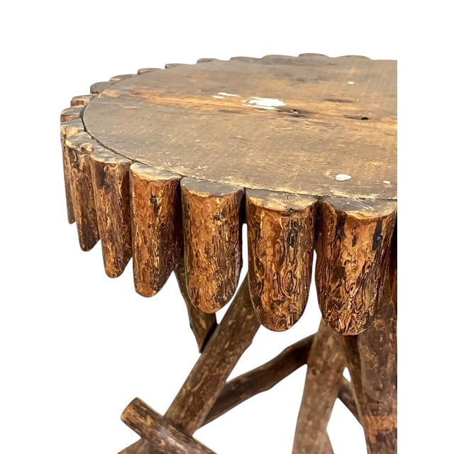 Wood Antique Adirondack Twig Side Table With Natural Edge Top – Rustic Folk Art Cabin Style For Sale - Image 7 of 17