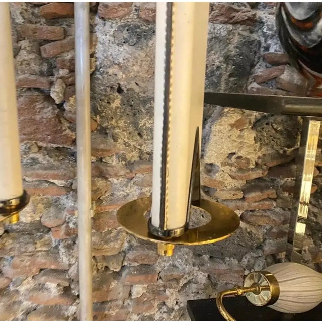 1980s An Elegant 1980s Mid-Century Modern Brass and Skin Italian Double Chandelier For Sale - Image 5 of 9