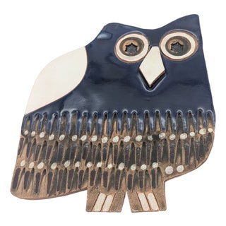 1970s Susana Espinosa Glazed Redware Ceramic Owl Wall Plaque For Sale