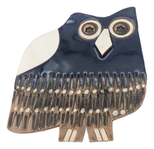 1970s Susana Espinosa Glazed Redware Ceramic Owl Wall Plaque