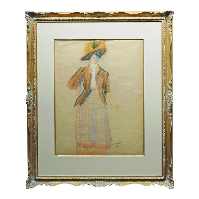Pissarro Ludovic Rodo Woman With Hat Original Pastel Authentic Custom Framed Art For Sale