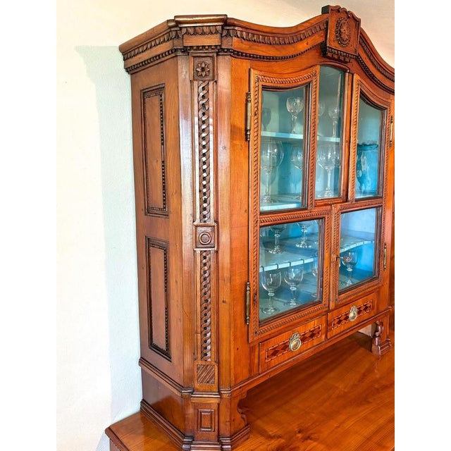 18th Century Inlaid and Carved Cherrywood Vitrine Buffet, 1790s, Set of 2 For Sale - Image 4 of 18