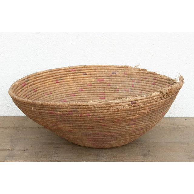 19th Century Impressive 31" Dm Crimson Motif Antique Basket For Sale - Image 5 of 8