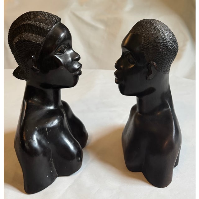 African Early 20th Century African Busts, Male and Female For Sale - Image 3 of 6