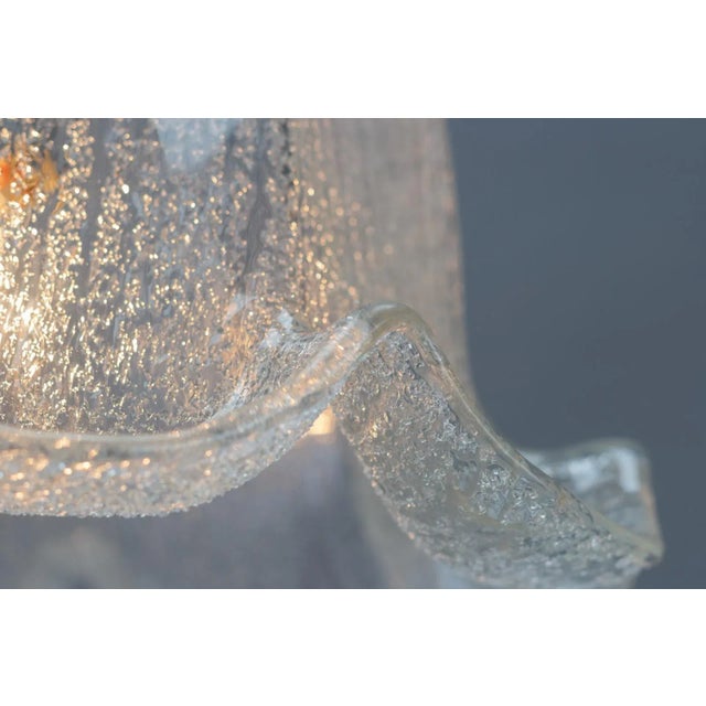 Mid-Century Bell Shaped Ice Glass Pendant Lamp For Sale - Image 9 of 18