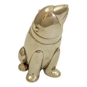 Art Deco Polar Bear Chromed Metal Figural Cocktail Shaker 1980s