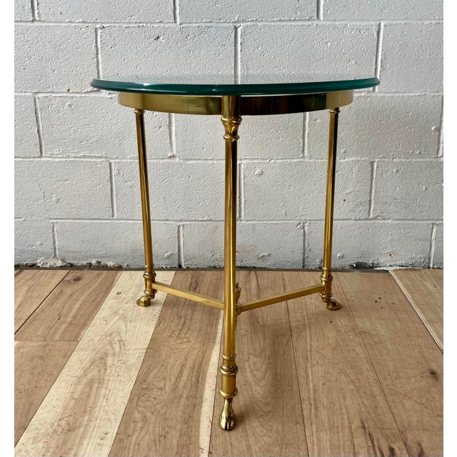 Maison Jansen Solid Brass Base Side Table on Hoof Feet Mid Century Italian For Sale - Image 4 of 9