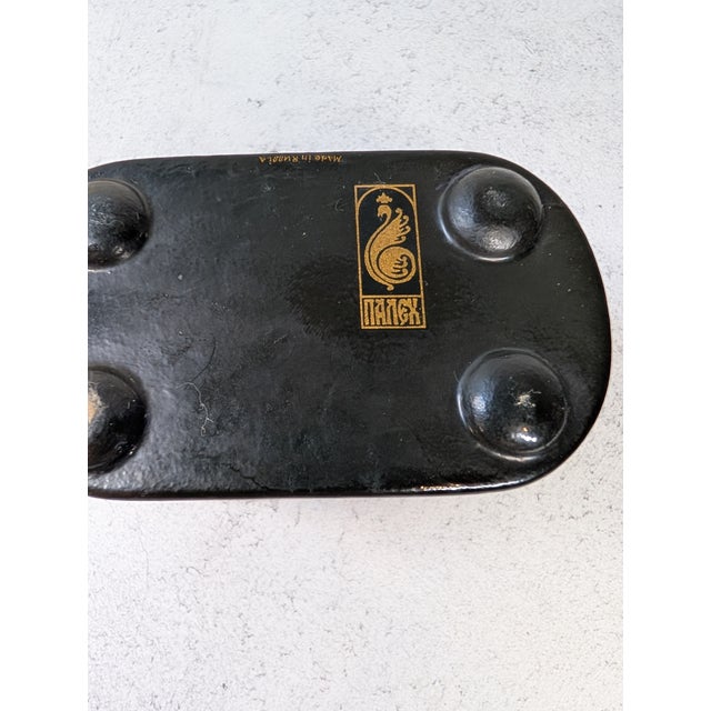 Paint 1990s Signed Palekh Lacquer Box by Dicanova • Certified • Fairy Tale Scene • Small Chest Form For Sale - Image 7 of 10