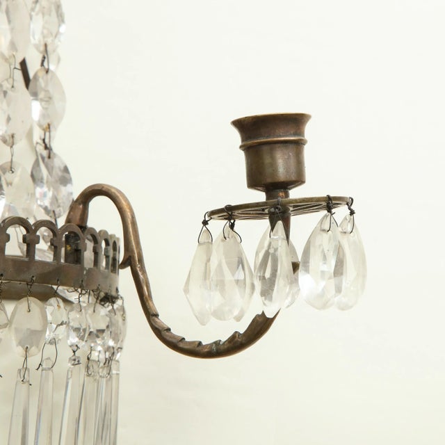 1940s Pair of Beaded Crystal Waterfall Wall Lights For Sale - Image 5 of 12