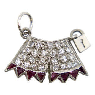 1920s Art Deco Platinum Diamond and Ruby Chastity Belt Knickers Pendant or Charm For Sale
