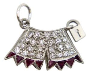 1920s Art Deco Platinum Diamond and Ruby Chastity Belt Knickers Pendant or Charm