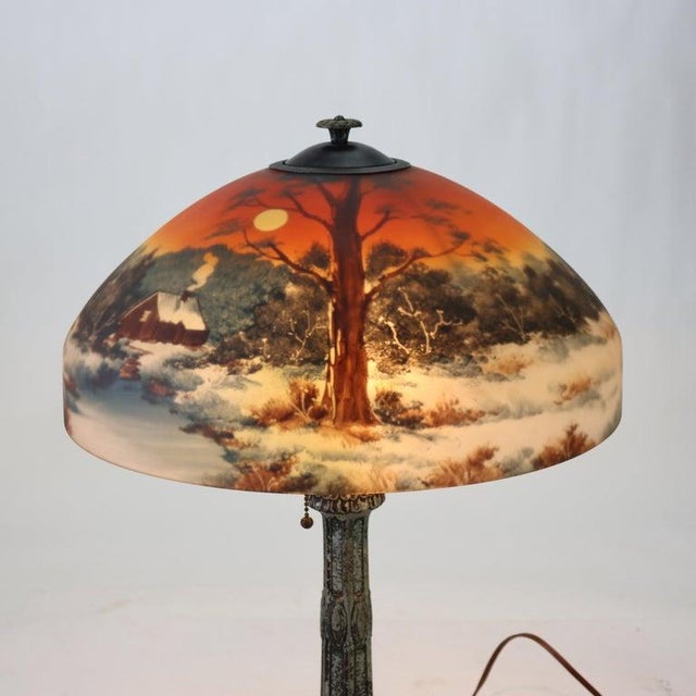 Antique Pittsburg Reverse Painted Table Lamp With Forest Scene C1920 Measures - 21 1/2" x 15 7/8" x 15 7/8" An antique...