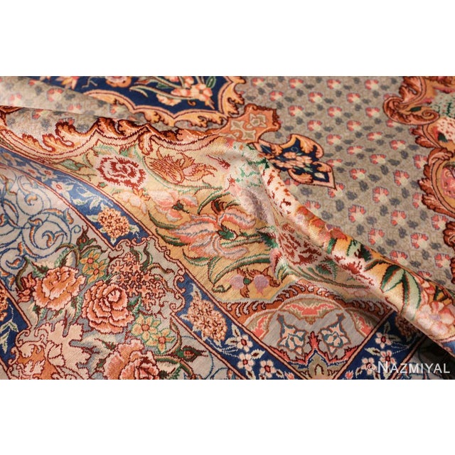 Nazmiyal Collection Blue Medallion Vintage Persian Silk Qum Area Rug For Sale - Image 4 of 7
