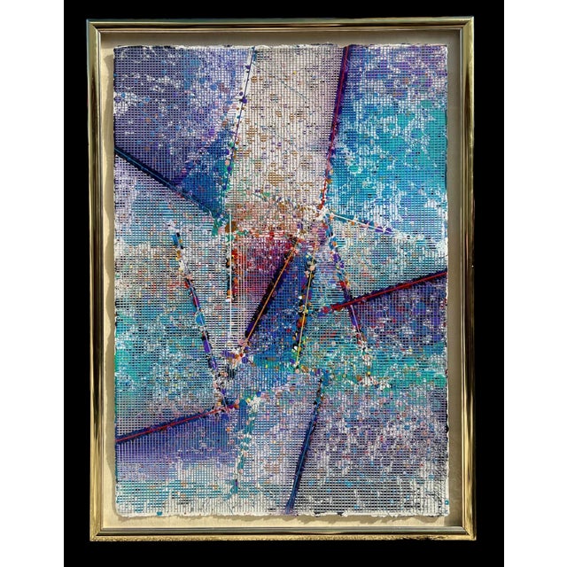 Blue Paul Maxwell, Large Modern Abstract Cast Stencil Painting Paul Maxwell Mod Constructivist Neon, 1989 For Sale - Image 8 of 12