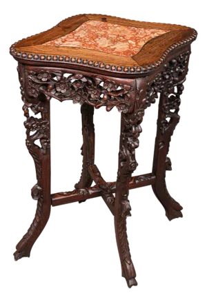 Small Antique Jardiniere Stand, Oriental, Marble, Wine, Lamp Table, Victorian