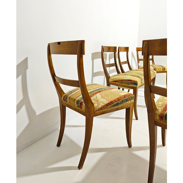 Wooden and Damask Fabric Chairs, 1930s, Set of 6 For Sale - Image 3 of 16