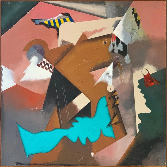 Wood 1997 "Brown, Blue Fusion" Abstract Painting on Panel William Shields Acclaimed Illustrator For Sale - Image 7 of 7