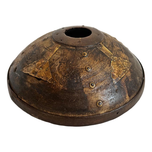 Antique India Brass Work & Wood Tobacco Container For Sale