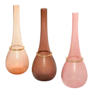 3 Seguso Blown Murano Art Glass Vases Gold Infused Pink Peach Bronze Color Italy