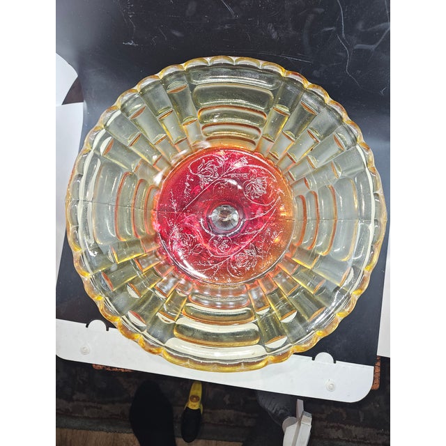 Vintage 1950s Jeannette Glass Louisa Amberina Pattern Pedestal Fruit Bowl