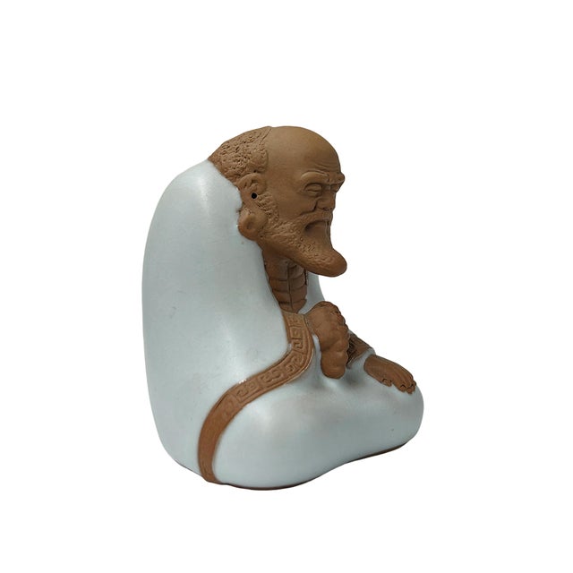 1990s Small Miniature Contemporary Ceramic Damo Bodhidharma Figure For Sale - Image 5 of 7