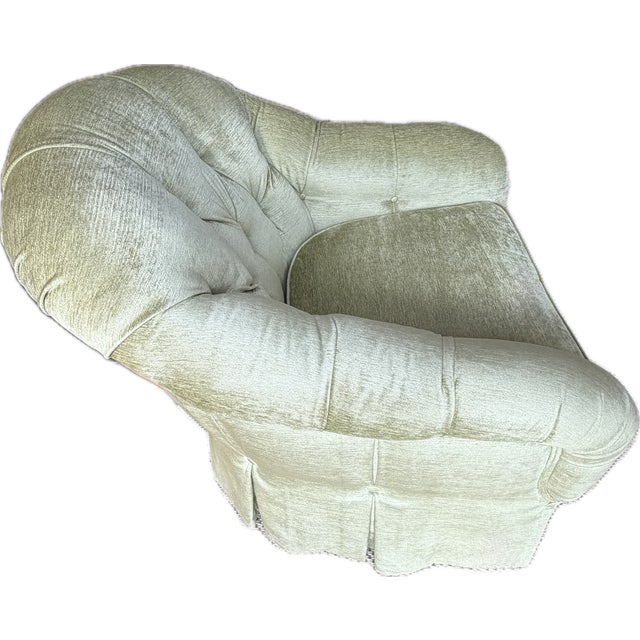 Custom Tufted Spring Green Floral Lounge Chair and Ottoman in Colefax and Fowler For Sale - Image 10 of 18