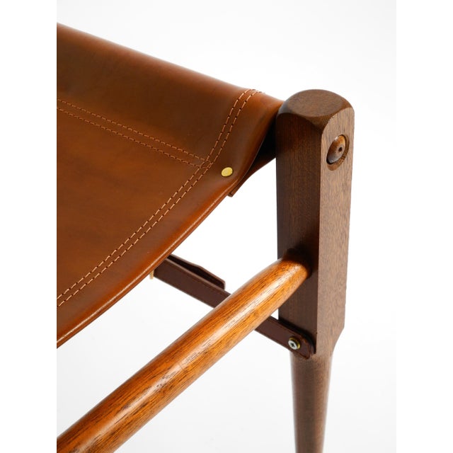 Vintage Safari Stool with Teak Frame and Saddle Leather, 1990s For Sale - Image 11 of 18