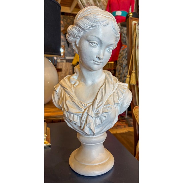 Traditional 1960s Large Cast Plaster Bust of Young Lady For Sale - Image 3 of 7