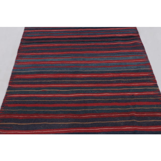 Contemporary Rug & Kilim's Contemporary Rez Kilim With Navy and Red Striped Design For Sale - Image 3 of 10